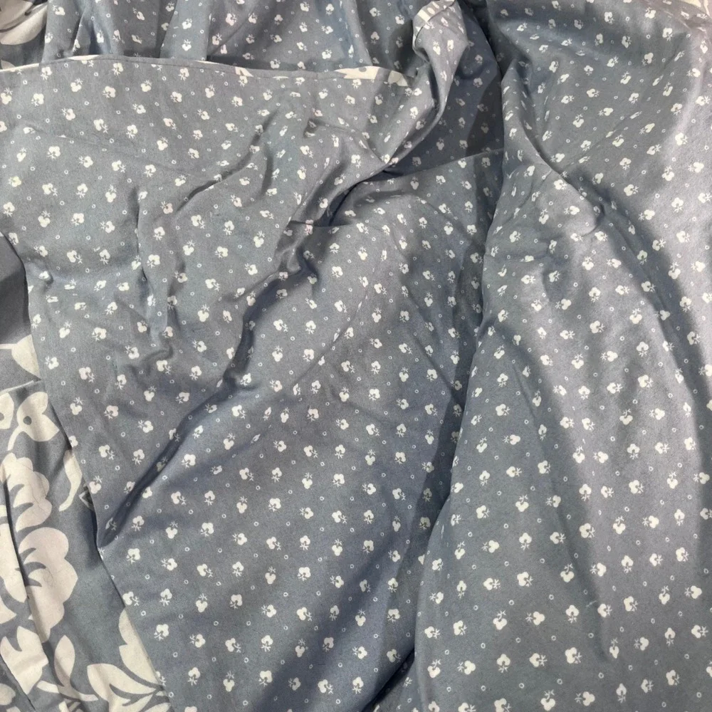 IKEA Thisted Flora Duvet Cover Set Full Queen Blue White Floral Vtg Style 3pc
